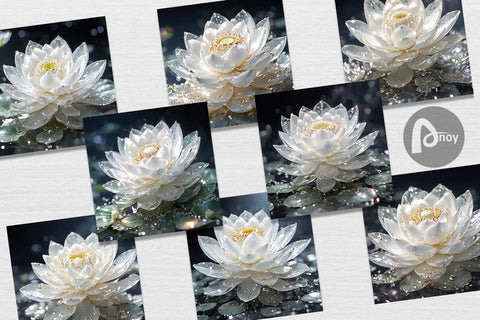 Digital Paper Flower White Lotus Glitter Digital Pattern artnoy 