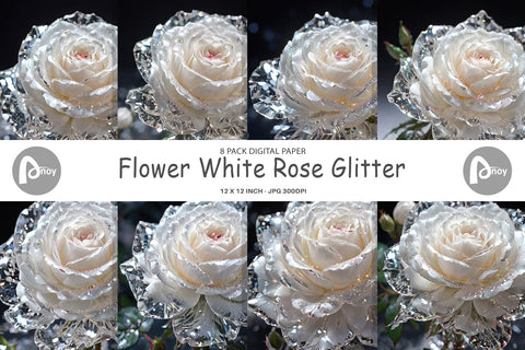 Digital Paper Flower White Rose Glitter Digital Pattern artnoy 