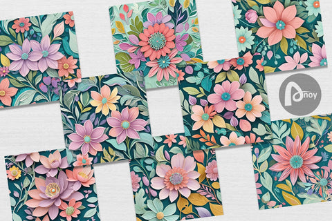 Digital Paper Flowers and Leaves Pattern Digital Pattern artnoy 