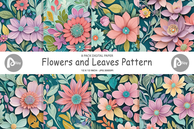 Digital Paper Flowers and Leaves Pattern Digital Pattern artnoy 