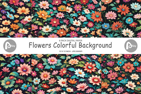 Digital Paper Flowers Colorful Digital Pattern artnoy 