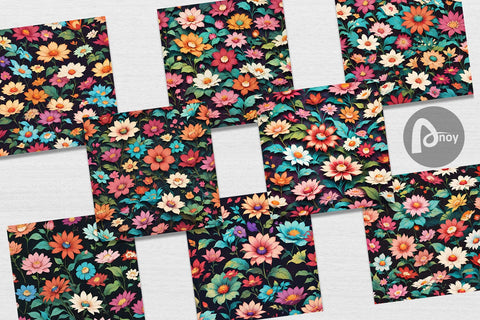 Digital Paper Flowers Colorful Digital Pattern artnoy 