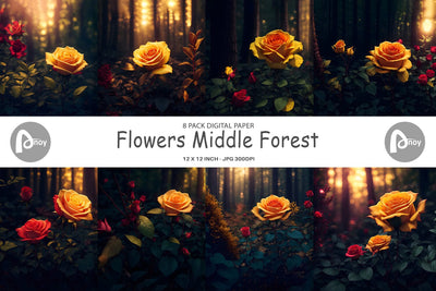 Digital Paper Flowers Middle Forest Digital Pattern artnoy 