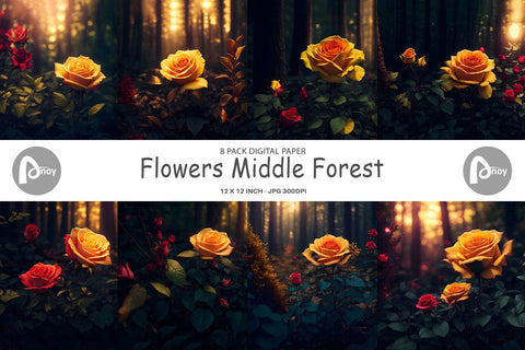 Digital Paper Flowers Middle Forest Digital Pattern artnoy 