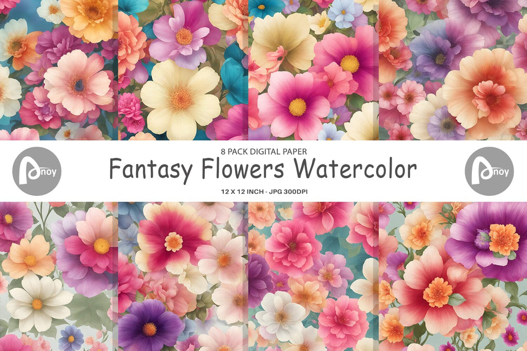 Digital Paper Flowers Watercolor - So Fontsy