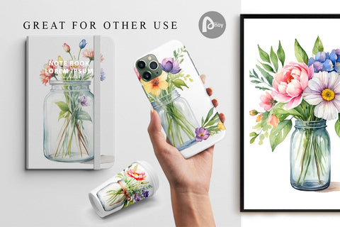 Digital Paper Flowers With Glass Jar Digital Pattern artnoy 