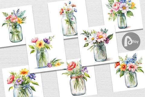 Digital Paper Flowers With Glass Jar Digital Pattern artnoy 
