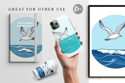 Digital Paper Flying Seagull Digital Pattern artnoy 