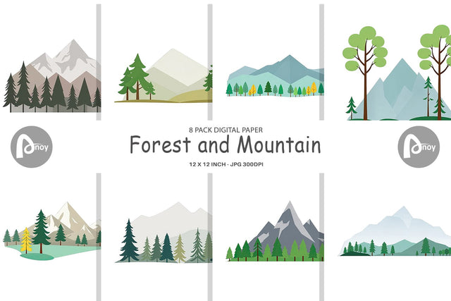 Digital Paper Forest and Mountain Digital Pattern artnoy 