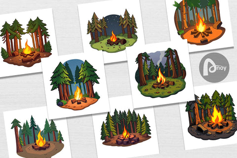 Digital Paper Forest Campfire Digital Pattern artnoy 