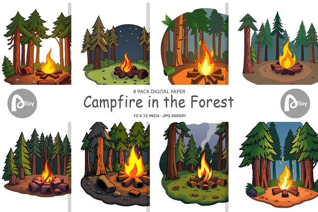 Digital Paper Forest Campfire Digital Pattern artnoy 