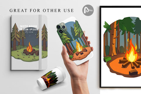 Digital Paper Forest Campfire Digital Pattern artnoy 