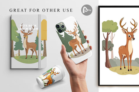 Digital Paper Forest Deer Digital Pattern artnoy 