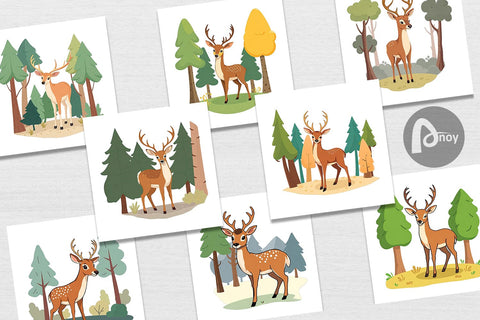 Digital Paper Forest Deer Digital Pattern artnoy 