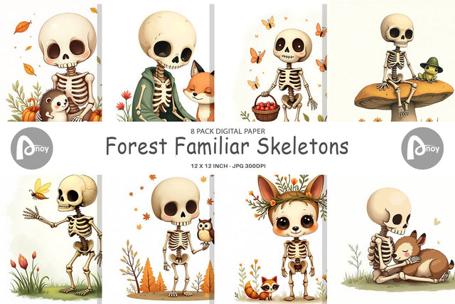 Digital Paper Forest Familiar Skeletons Digital Pattern artnoy 