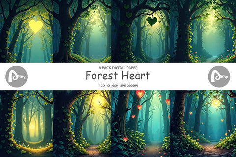 Digital Paper Forest Heart Digital Pattern artnoy 