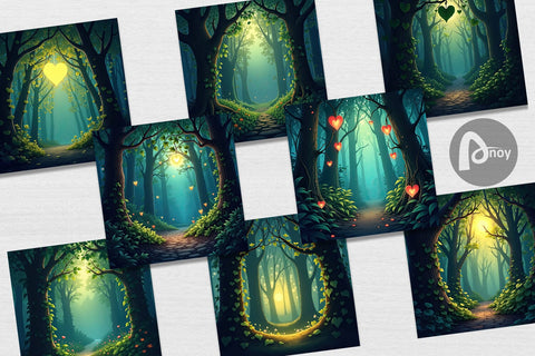 Digital Paper Forest Heart Digital Pattern artnoy 