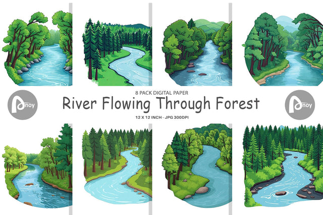 Digital Paper Forest River Digital Pattern artnoy 