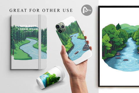 Digital Paper Forest River Digital Pattern artnoy 