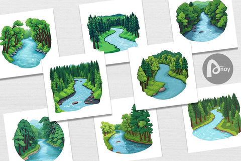 Digital Paper Forest River Digital Pattern artnoy 