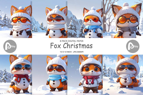 Digital Paper Fox Christmas Digital Pattern artnoy 