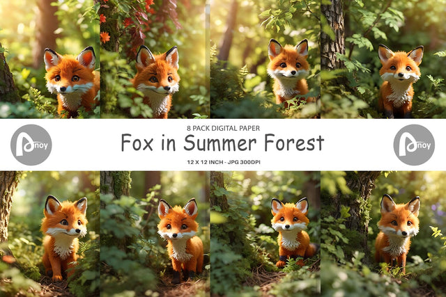 Digital Paper Fox in Summer Forest Digital Pattern artnoy 