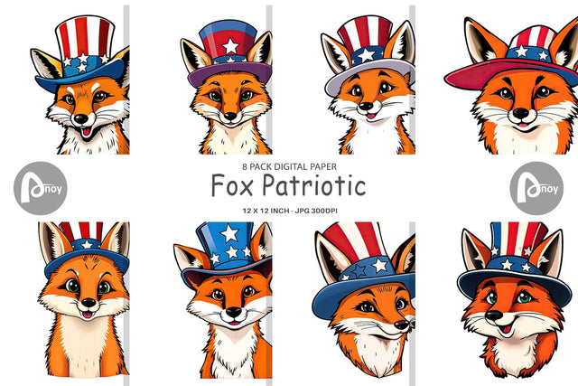 Digital Paper Fox Patriotic Digital Pattern artnoy 