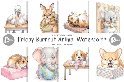 Digital Paper Friday Burnout Animal Watercolor Digital Pattern artnoy 