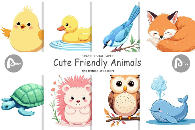 Digital Paper Friendly Cute Animals Sublimation artnoy 