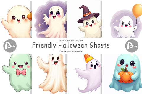 Digital Paper Friendly Ghosts Digital Pattern artnoy 