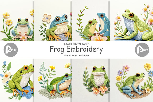 Digital Paper Frog Embroidery Digital Pattern artnoy 