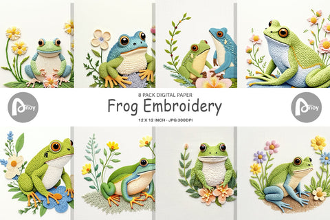 Digital Paper Frog Embroidery Digital Pattern artnoy 