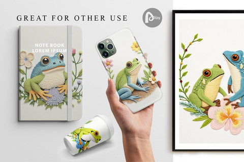 Digital Paper Frog Embroidery Digital Pattern artnoy 