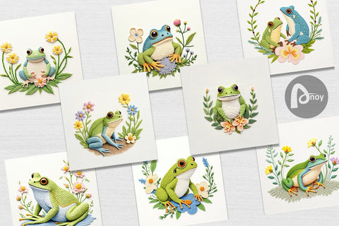 Digital Paper Frog Embroidery Digital Pattern artnoy 