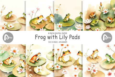 Digital Paper Frog with Lily Pads Digital Pattern artnoy 