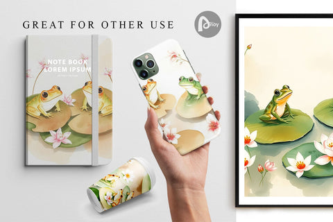 Digital Paper Frog with Lily Pads Digital Pattern artnoy 