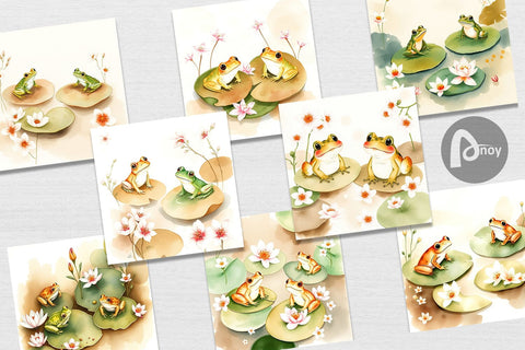 Digital Paper Frog with Lily Pads Digital Pattern artnoy 