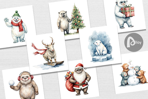 Digital Paper Frosty Yeti Friends Digital Pattern artnoy 