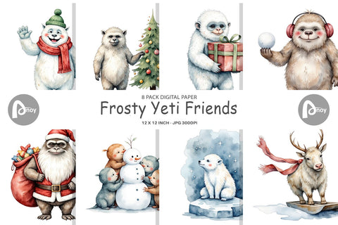 Digital Paper Frosty Yeti Friends Digital Pattern artnoy 