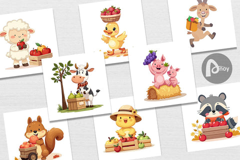 Digital Paper Fruit Harvest Babies Digital Pattern artnoy 