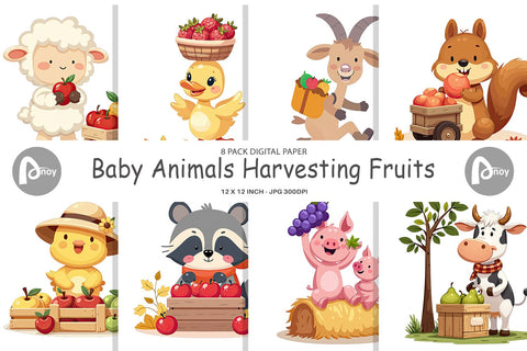 Digital Paper Fruit Harvest Babies Digital Pattern artnoy 
