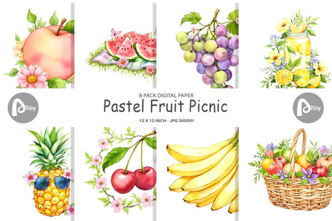 Digital Paper Fruit Picnic Digital Pattern artnoy 