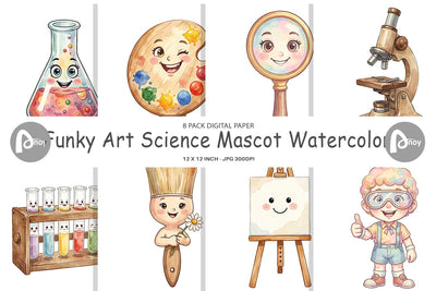 Digital Paper Funky Art Science Mascot Watercolor Digital Pattern artnoy 