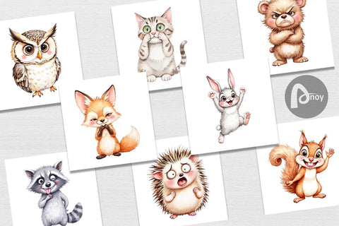 Digital Paper Funny Animal Faces Digital Pattern artnoy 