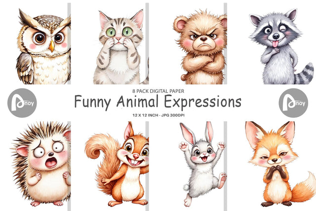 Digital Paper Funny Animal Faces Digital Pattern artnoy 