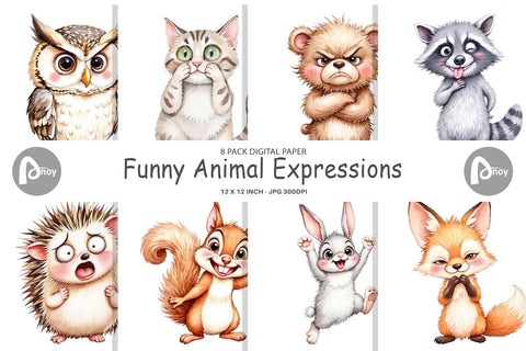 Digital Paper Funny Animal Faces Digital Pattern artnoy 