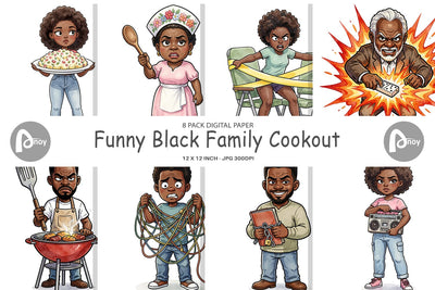 Digital Paper Funny Black Family Cookout Digital Pattern artnoy 