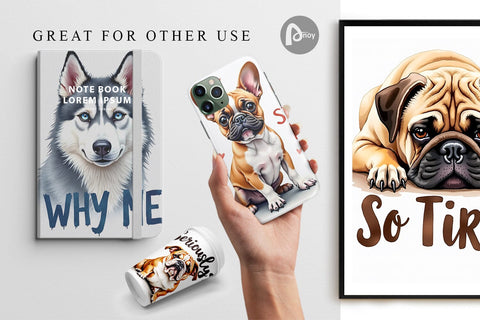 Digital Paper Funny Dog Watercolor Big Eye Digital Pattern artnoy 