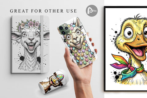 Digital Paper Funny Easter Animal Sketch Sublimation artnoy 
