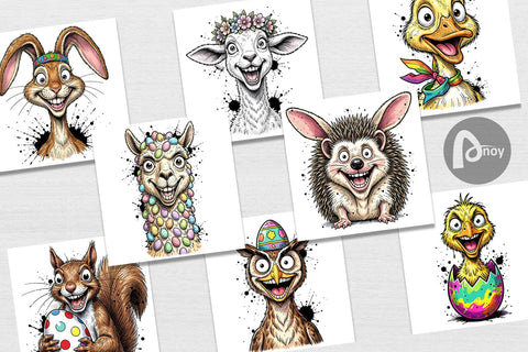 Digital Paper Funny Easter Animal Sketch Sublimation artnoy 
